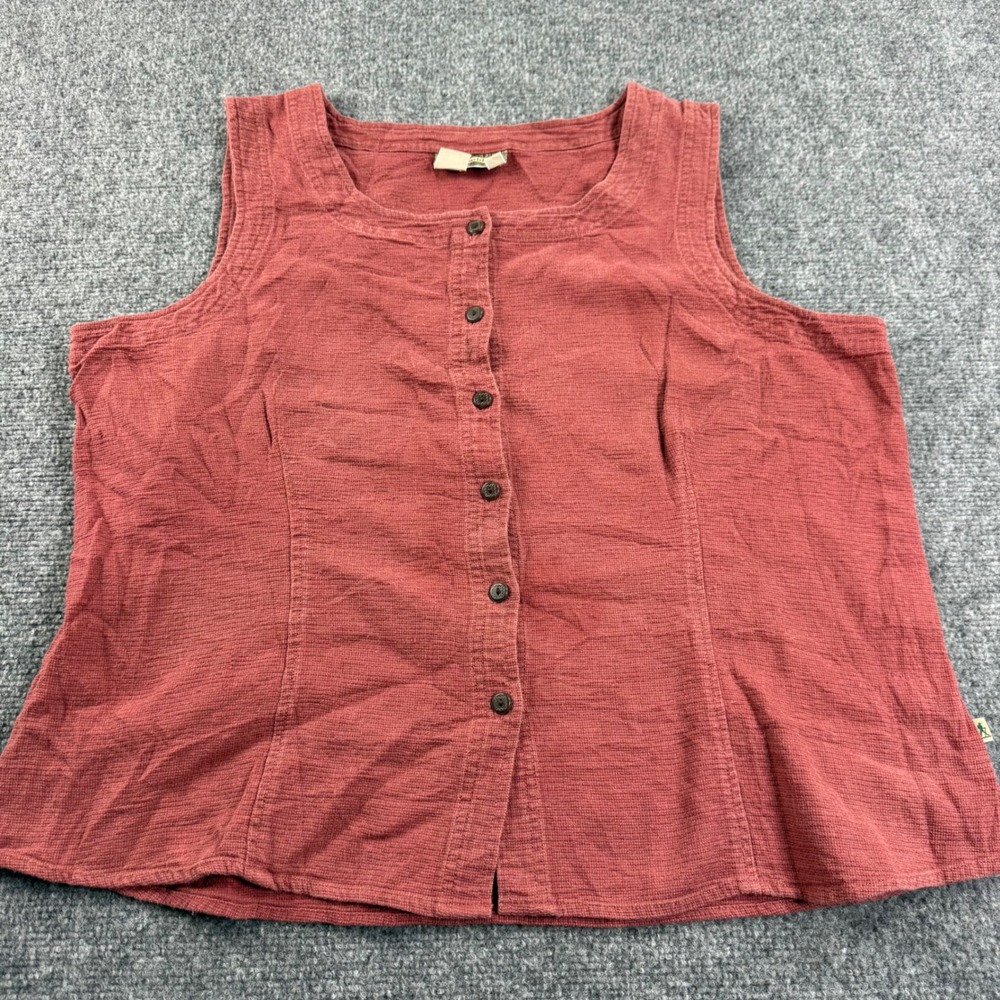 Royal Robbins Tank Top XL Red Button Up Textured Cotton Sleeveless Women